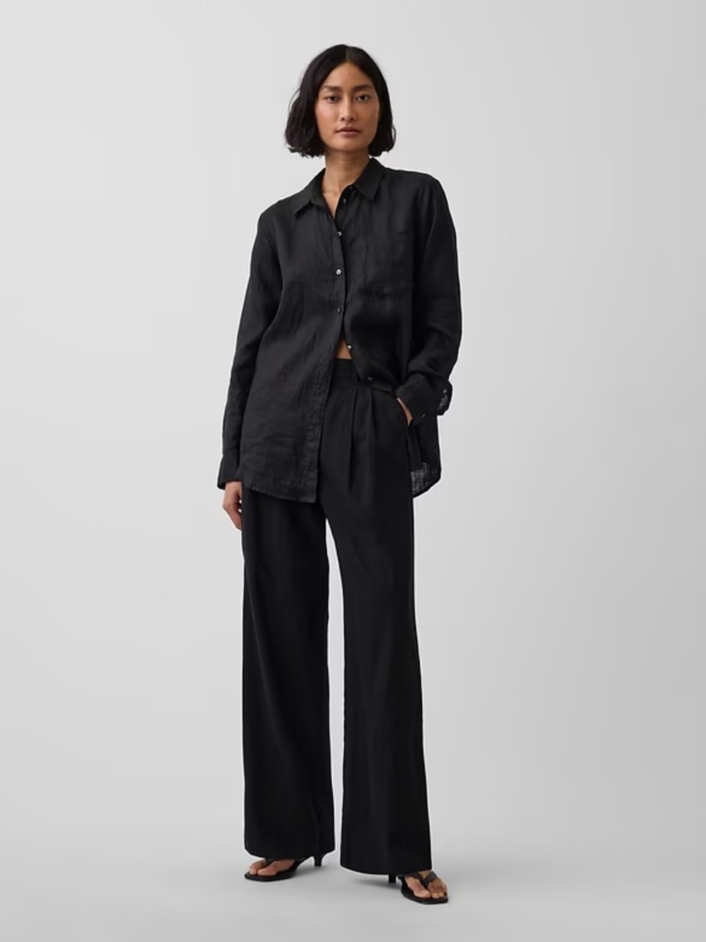 NWT Gap 365 High Rise Linen-Blend Trousers Black 6 Petite
